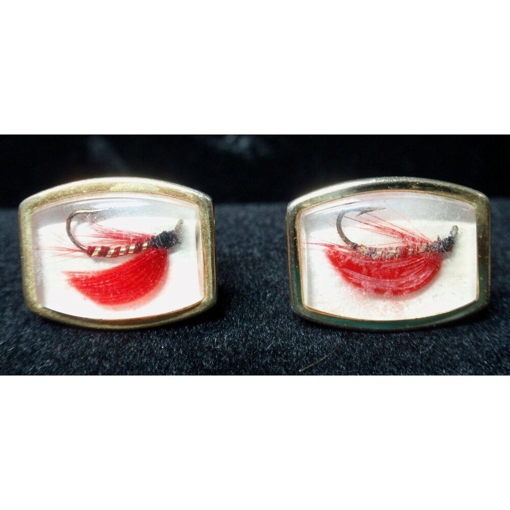 Vintage Cuff Links Anson Fishing Lure Real Hook READ